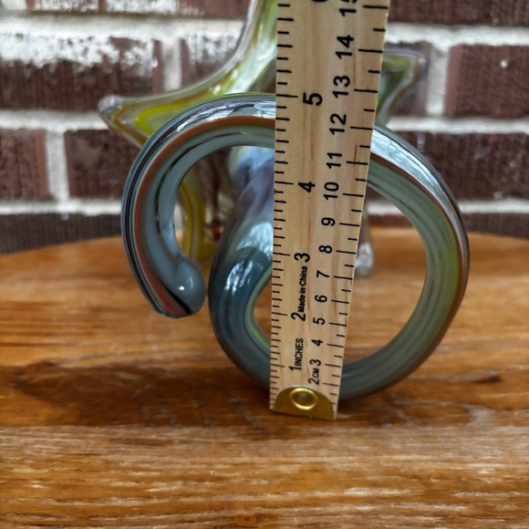 Vintage MCM Hand Blown Art Glass Tulip Trumpet Vase multicolor Swirl Coiled Base - Picture 8 of 8